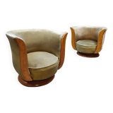 Pair of Art Deco "Tulip" armchairs from the "Le Malandre" hotel