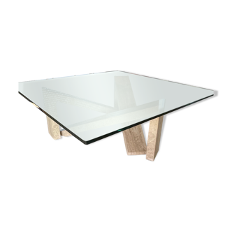 Coffee table travertine glass roche bobois