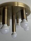 Mid-century ceiling light, brushed brass by Solken Leuchten, 7 lamps.