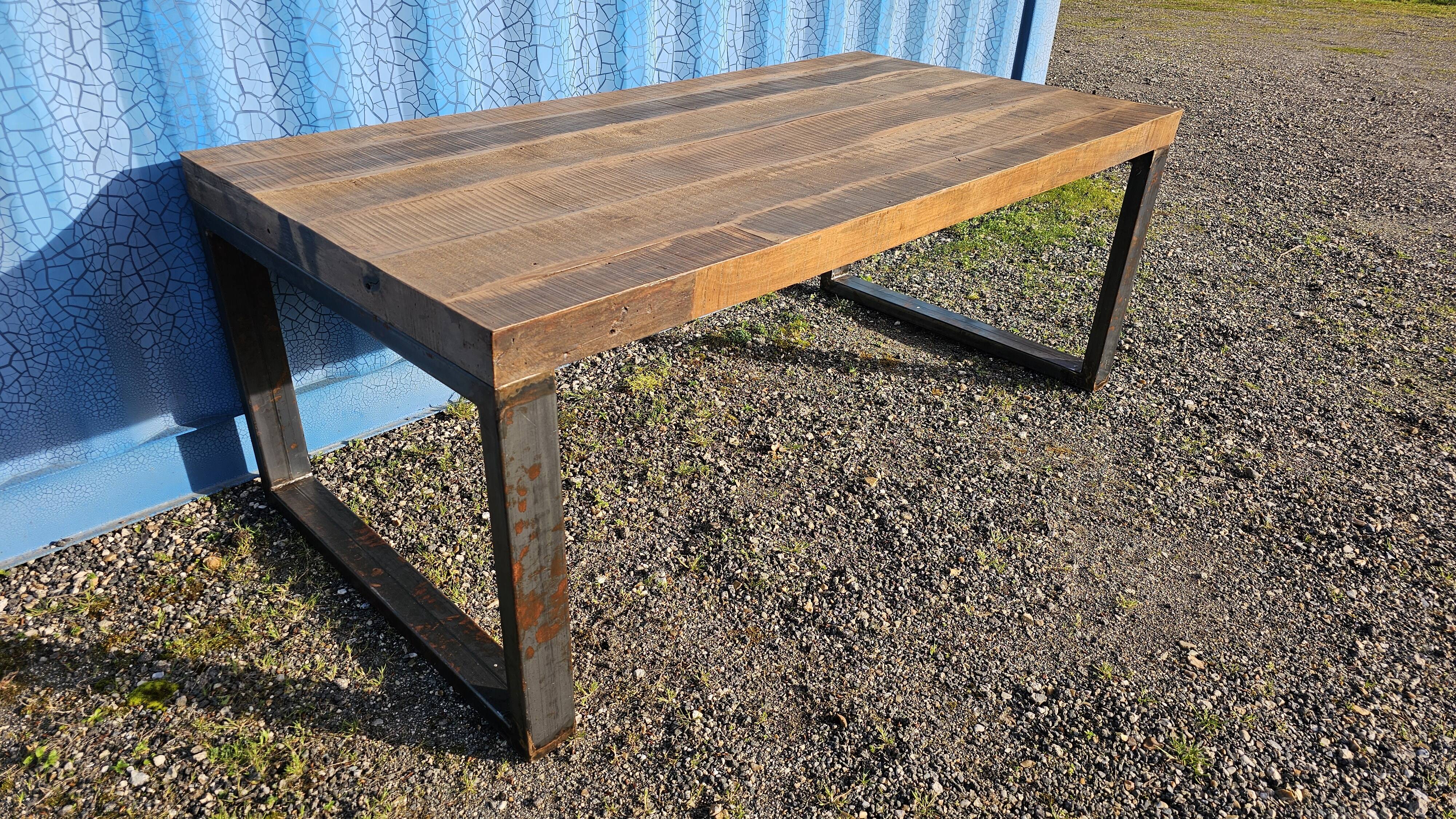 Industrial table 200 x 100 cm with wooden top + metal base