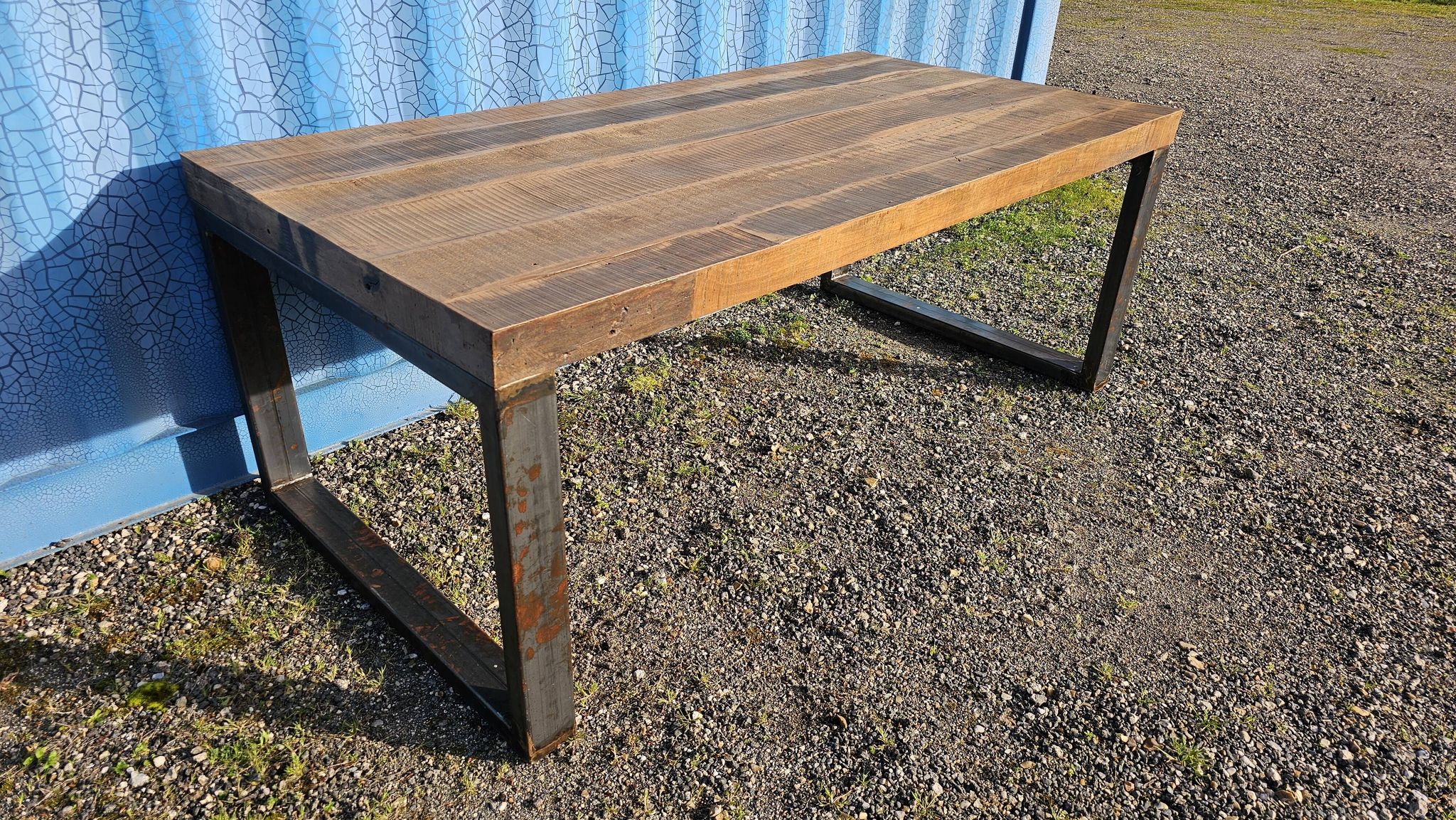 Industrial table 200 x 100 cm with wooden top + metal base