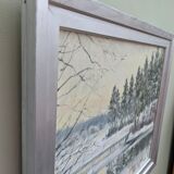 Peinture à l’huile de paysage de forêt de neige suédoise « Crisp », encadrée