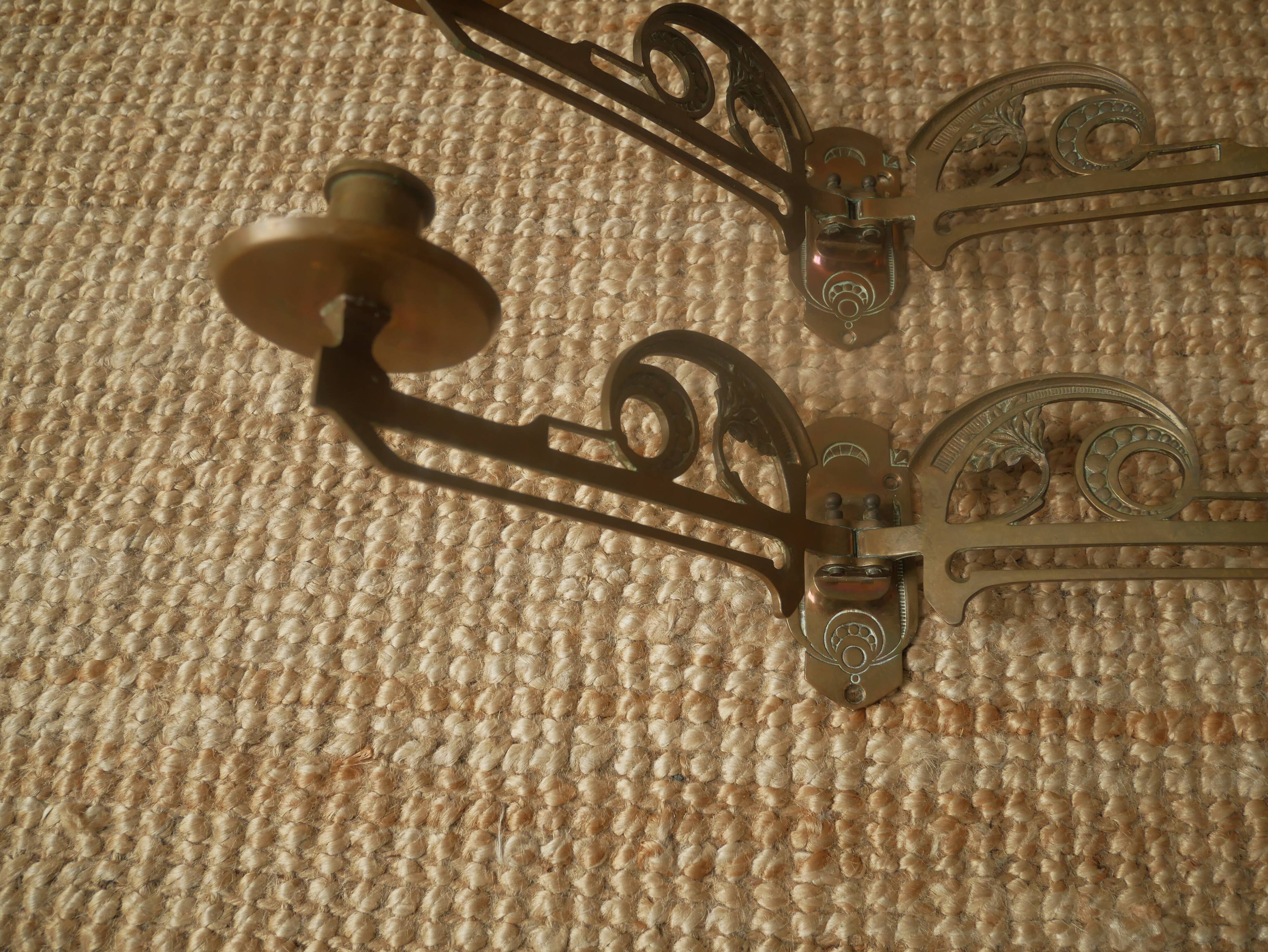 Pair of art nouveau brass wall candlesticks copper-plated metal candelabra candlesticks wall decoration