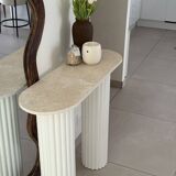 Travertine and wood console | white oak