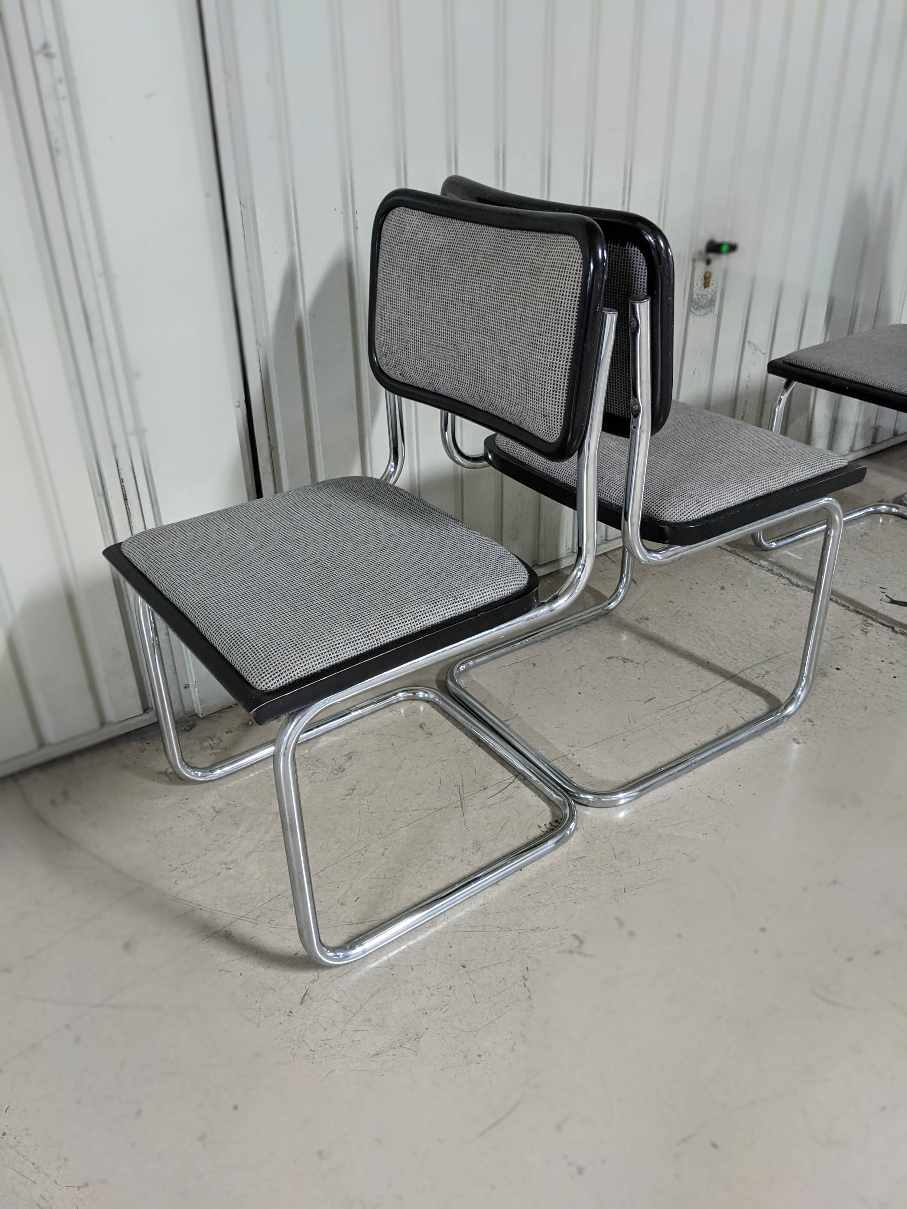 Vintage Marcel Breuer design chairs, Cesca model, heather gray fabric seat