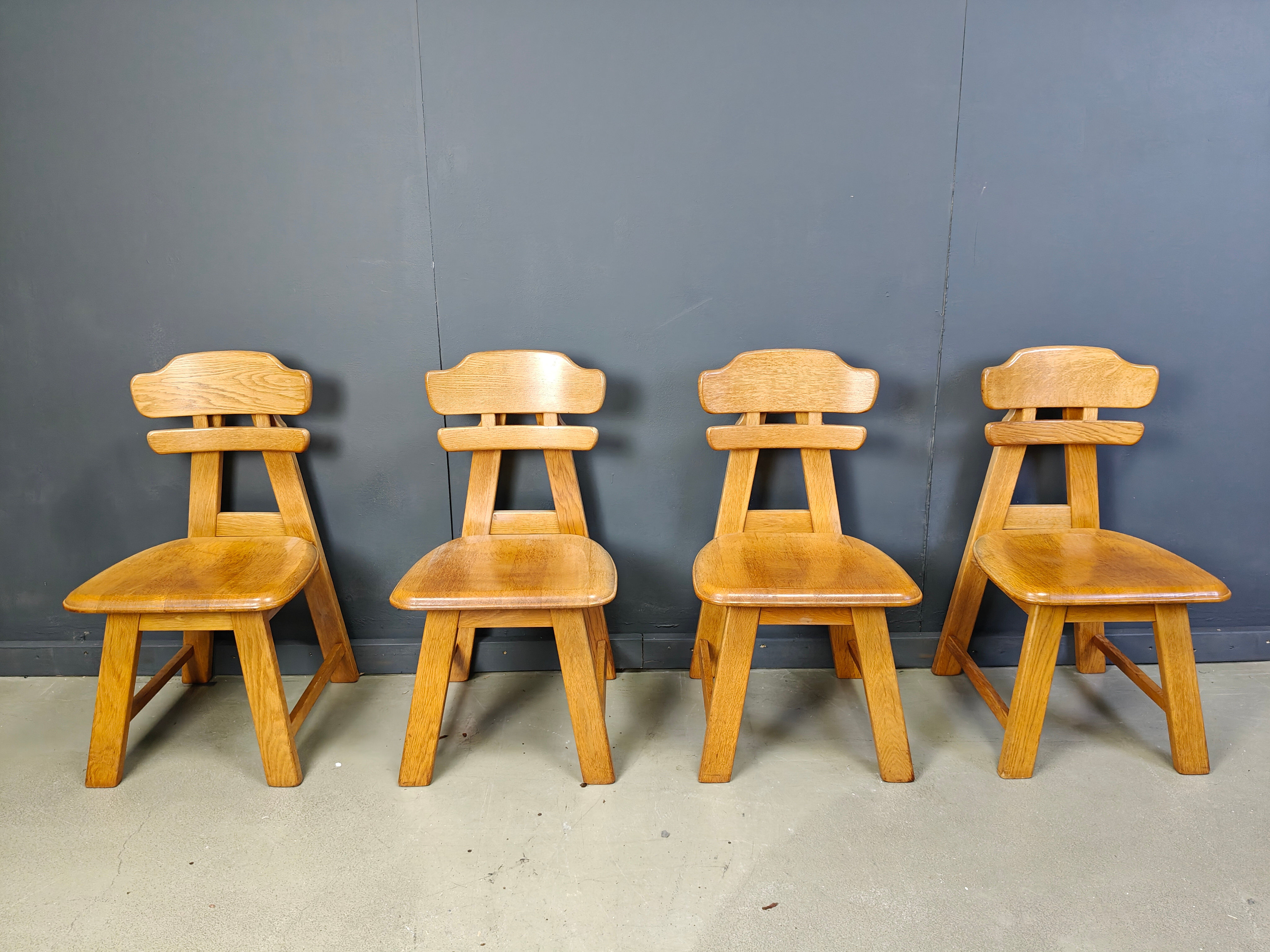 Vintage Dutch brutalist oak dining chairs, 1960s