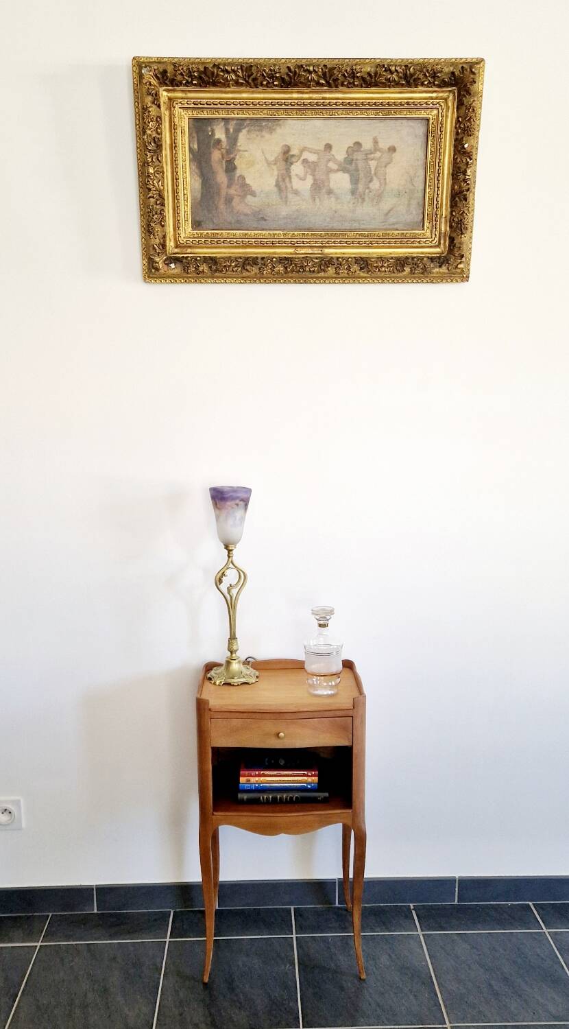 Solid cherry bedside table - Louis XV style - Signed DR