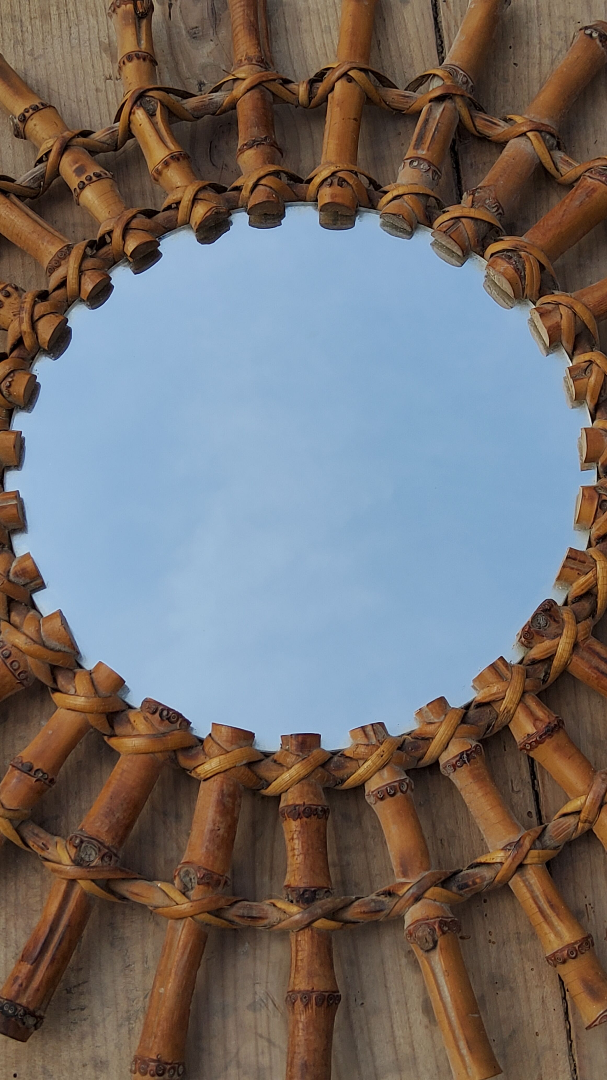 Bamboo sun mirror and rattan of 70 years