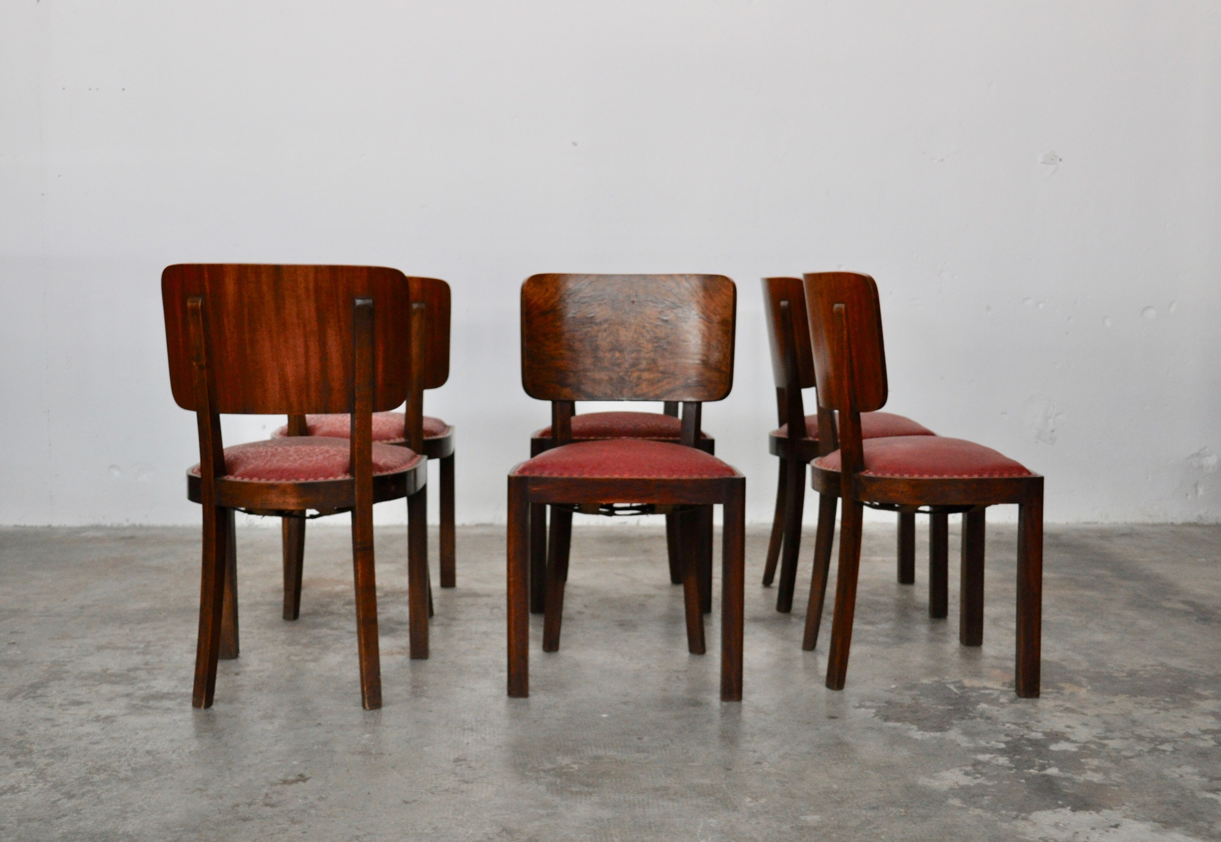 Vintage dining chairs in walnut, italy, 1930s, set of 6