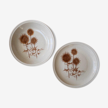 Salad bowl and presentation dish, Sarreguemines, thistle pattern