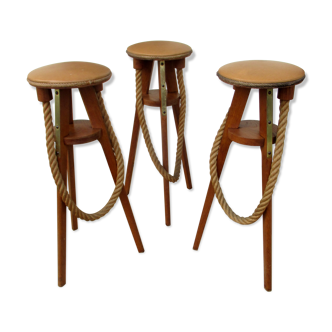 Série de 3 tabourets de bar, vintage