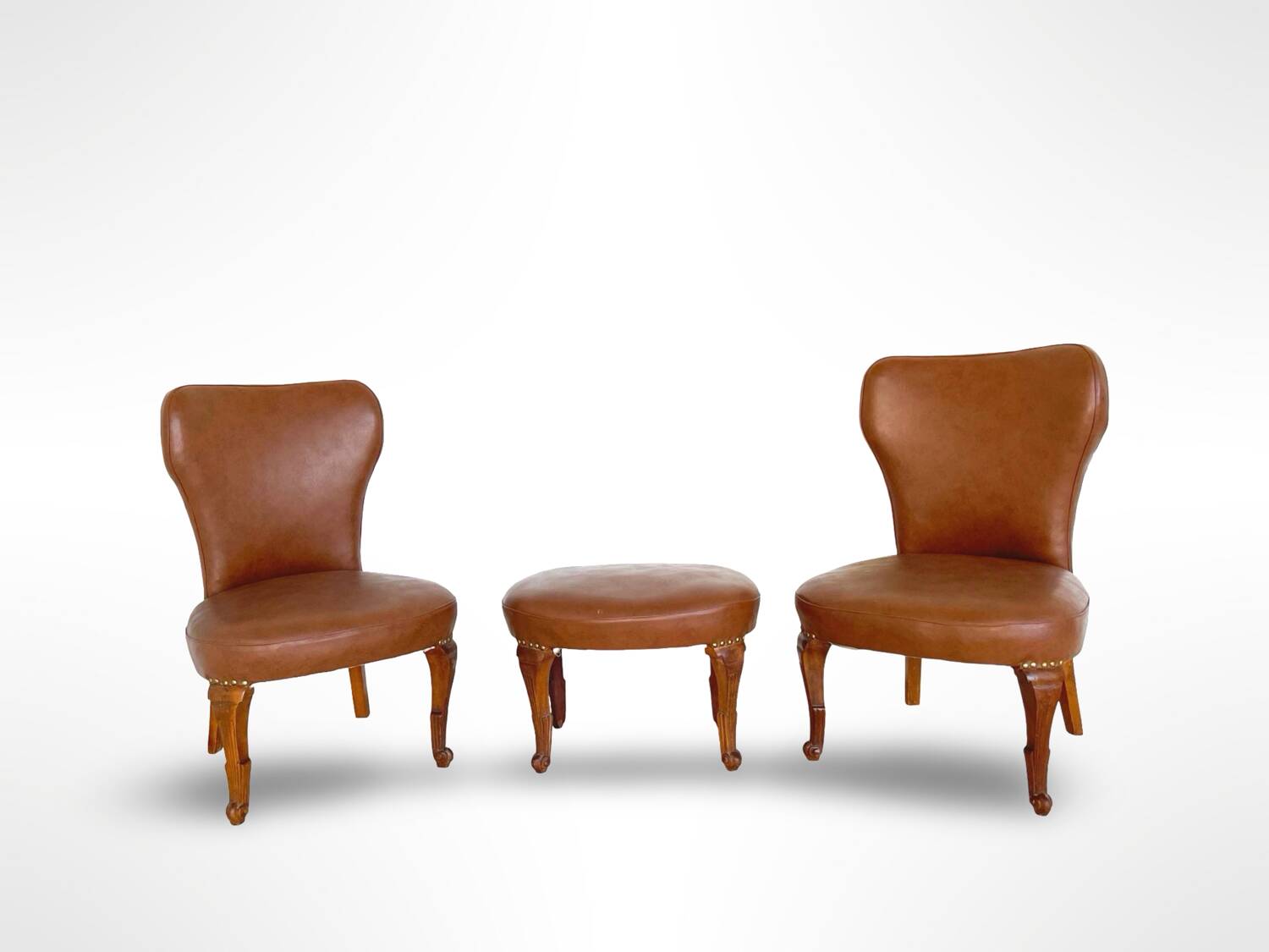 Ensemble de chaises d'appoint et tabouret pour pied, années 1950.