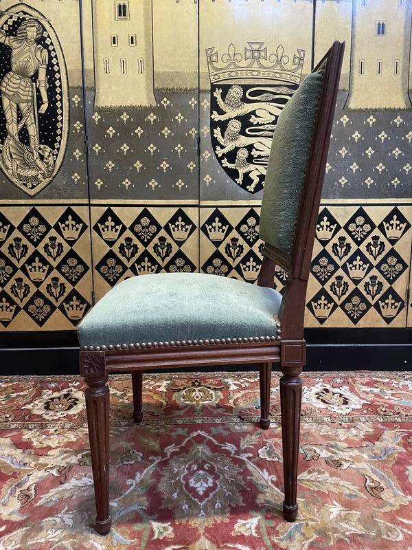 Set of 6 Louis XVI style chairs in green velvet