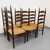 Set of 6 vintage Arts & Crafts chairs in Antonio Calligaris style in rope oak wood from the 50s