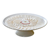 Large vintage earthenware pie dish on a pedestal, apple pie