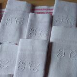 12 Ancient towel embroidered monogrammed JC floral red litter Napoleon III