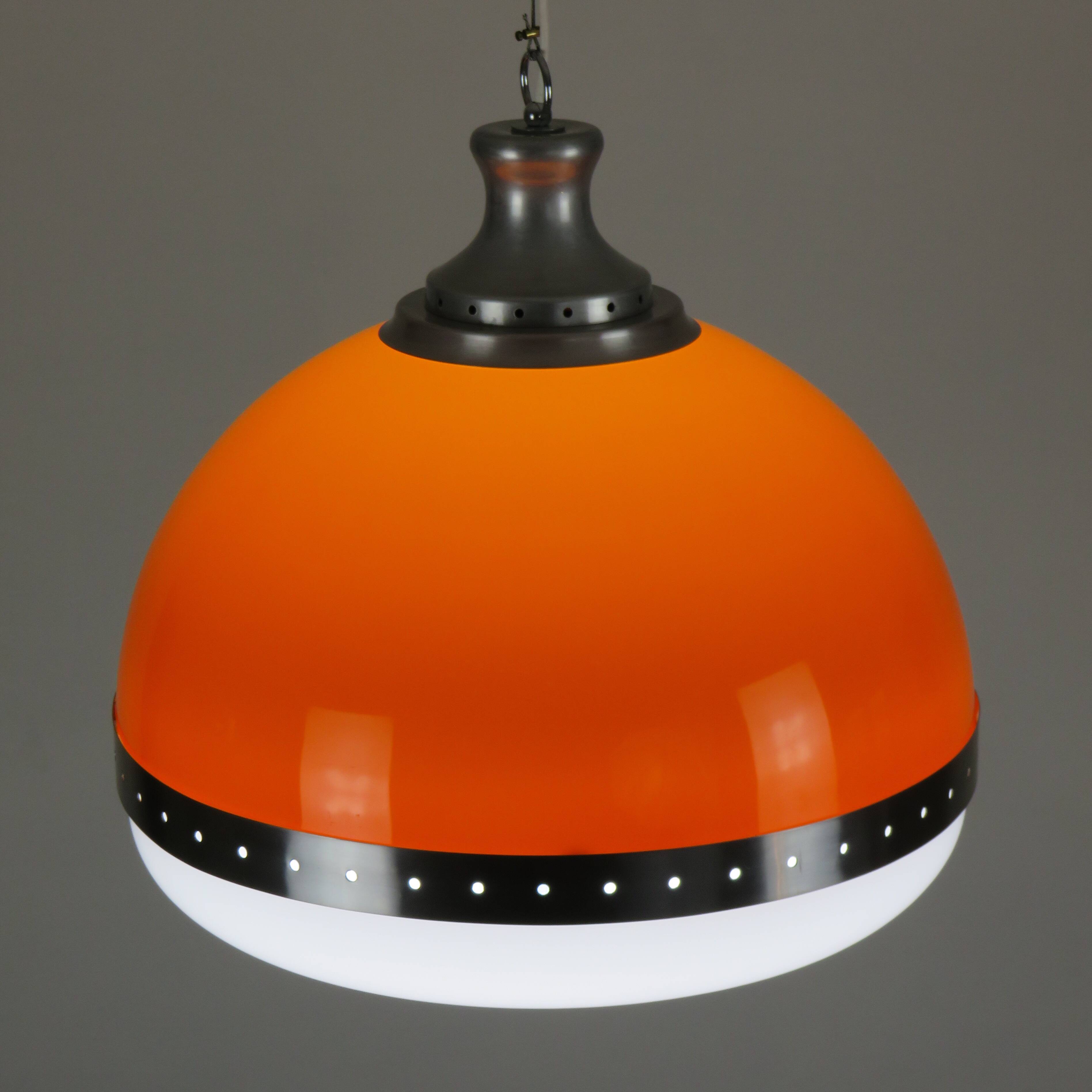 Large Italian pendant light (diameter 50 cm) orange and white Space Age 1960s