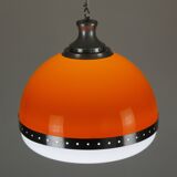 Large Italian pendant light (diameter 50 cm) orange and white Space Age 1960s
