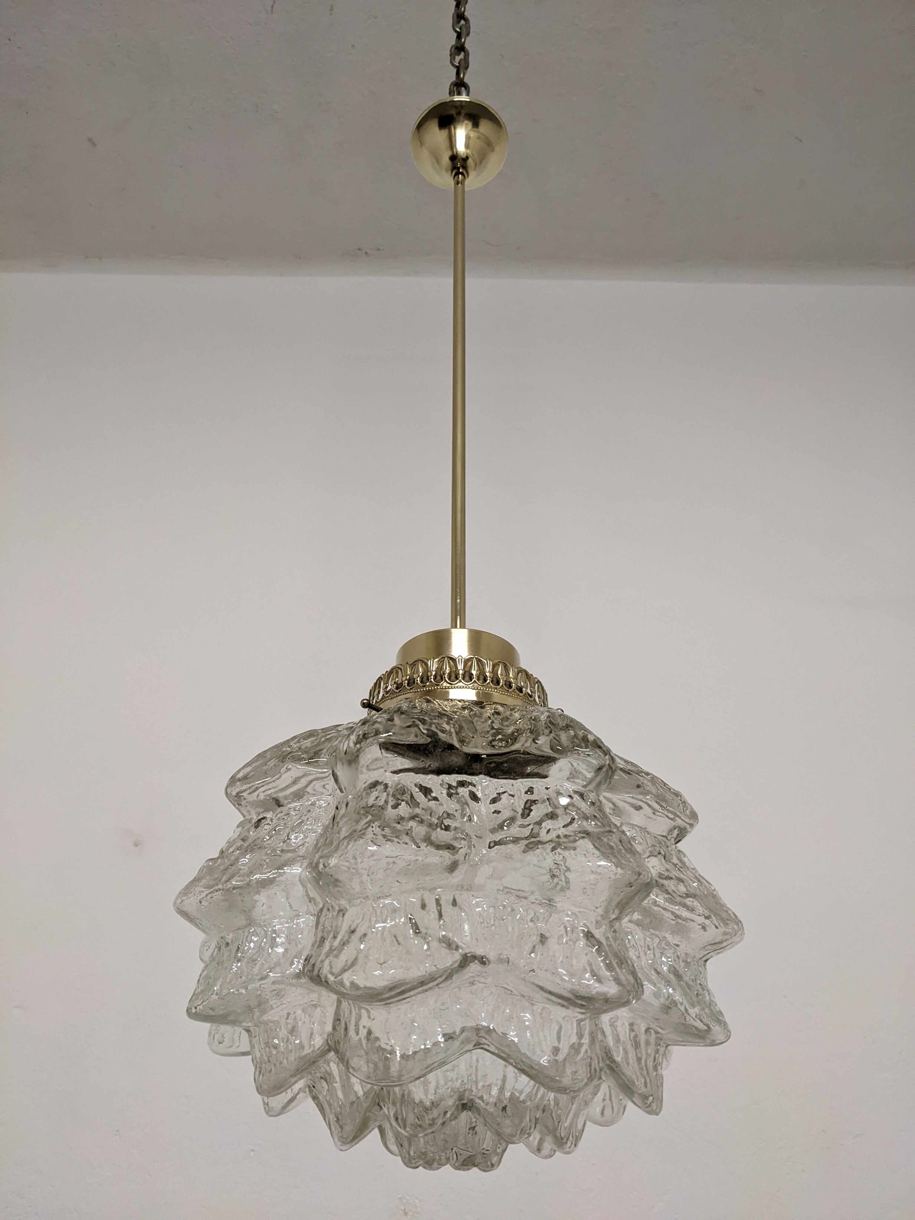 Glass and brass flower pendant lamp in art deco style