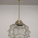Glass and brass flower pendant lamp in art deco style