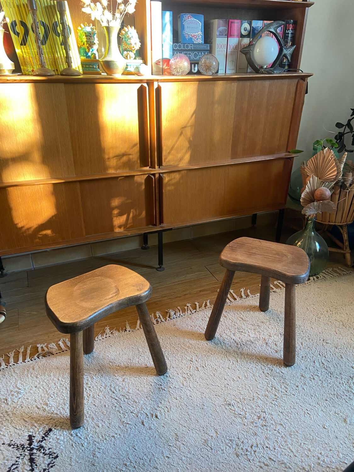 Pair of vintage tripod stools