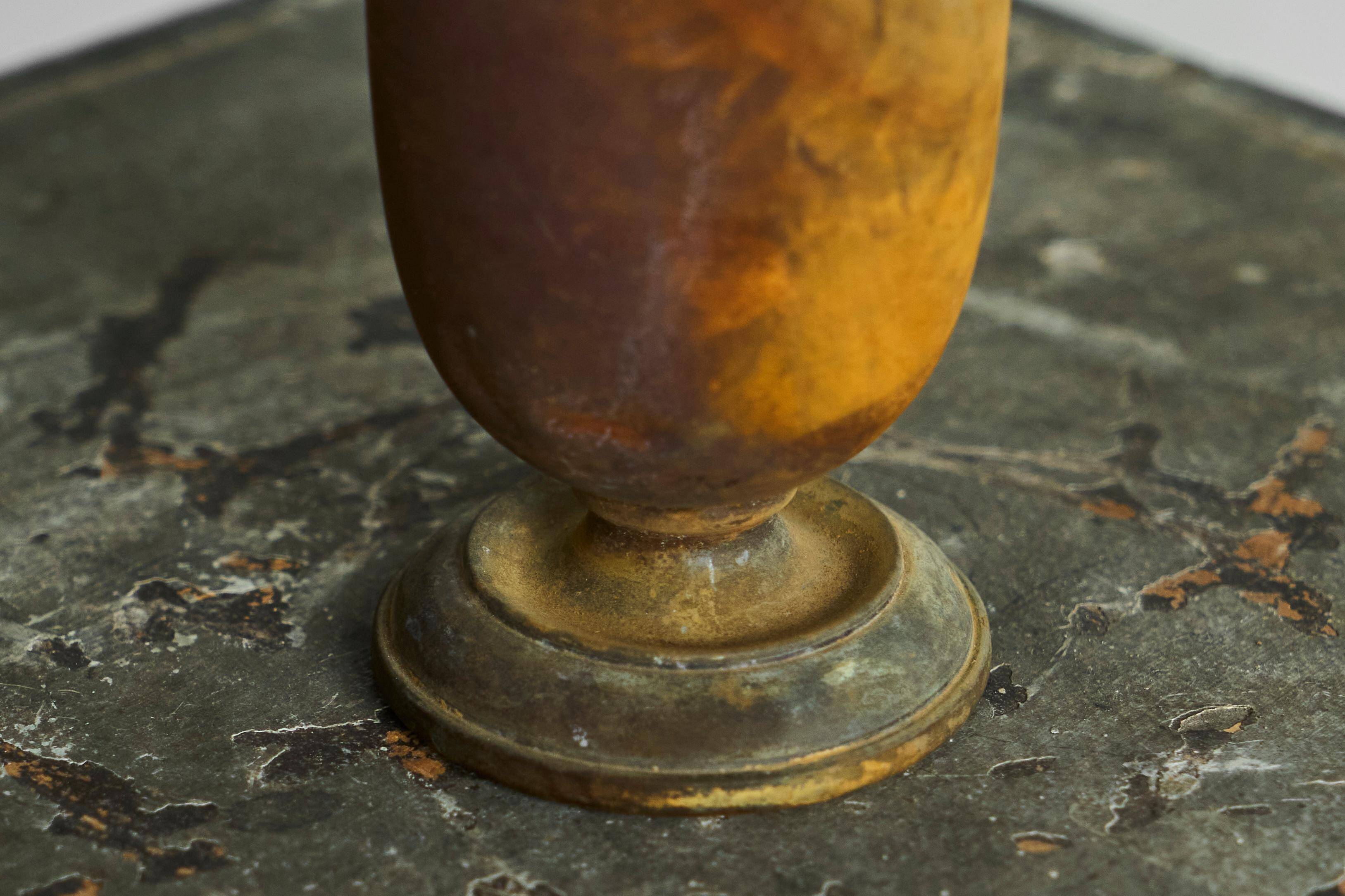Art Deco vase in patinated metal, unique Wabi-Sabi piece.