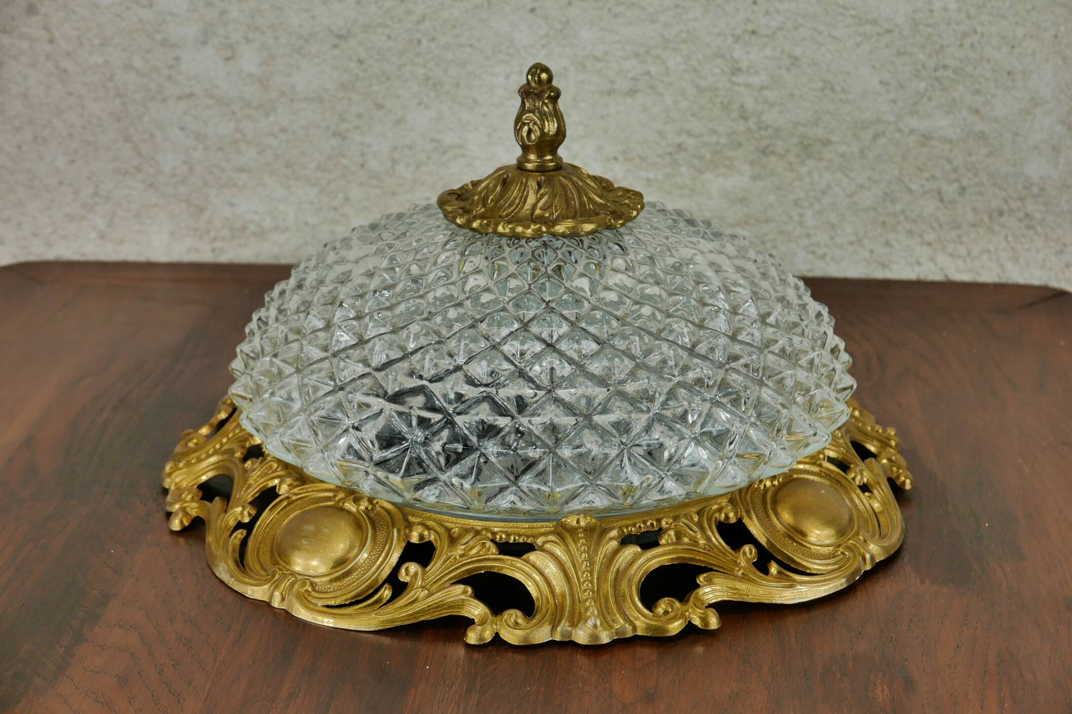 Bronze and diamond glass ceiling light.