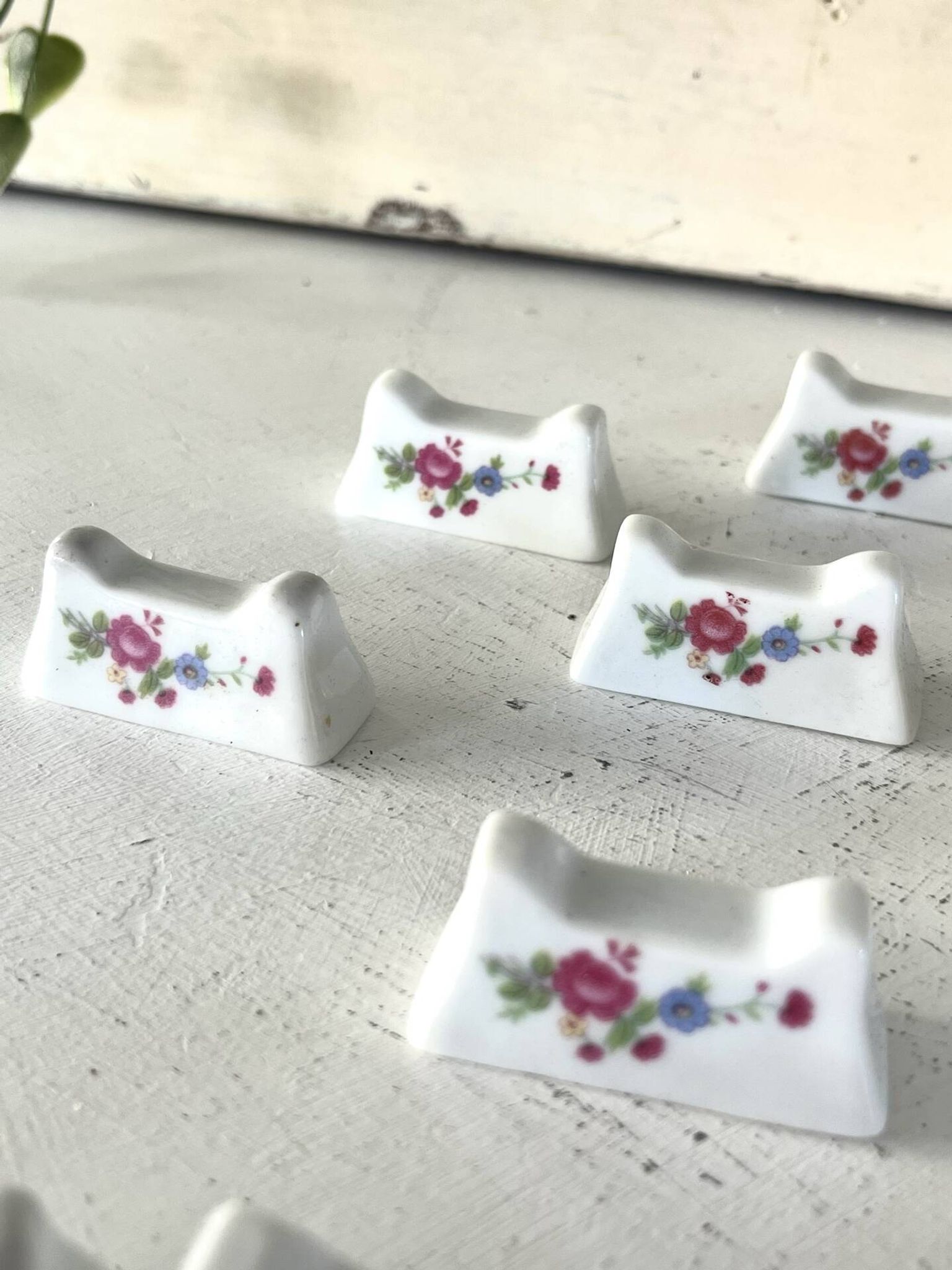 French Porcelain Knife Rests Set of 12 Floral Table Knife Holders