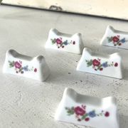 French Porcelain Knife Rests Set of 12 Floral Table Knife Holders