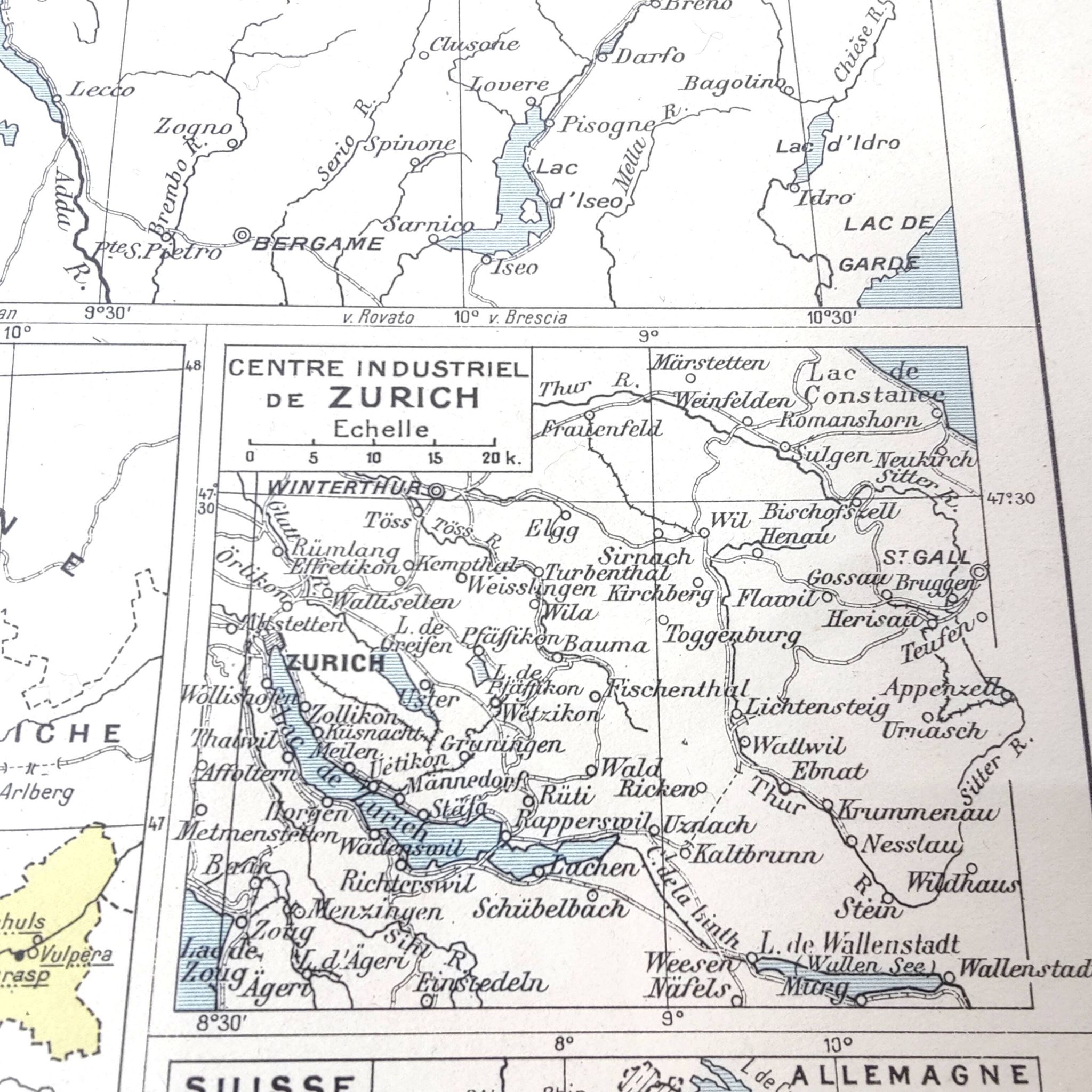 Vintage map of Switzerland in colour 43x43cm from 1950.