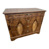 Chest of drawers in walnut and burr walnut, late 19th century, 4 drawers