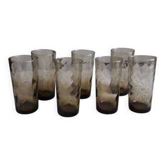 Lot de 7 verres à orangeade en verre fumé torsadé