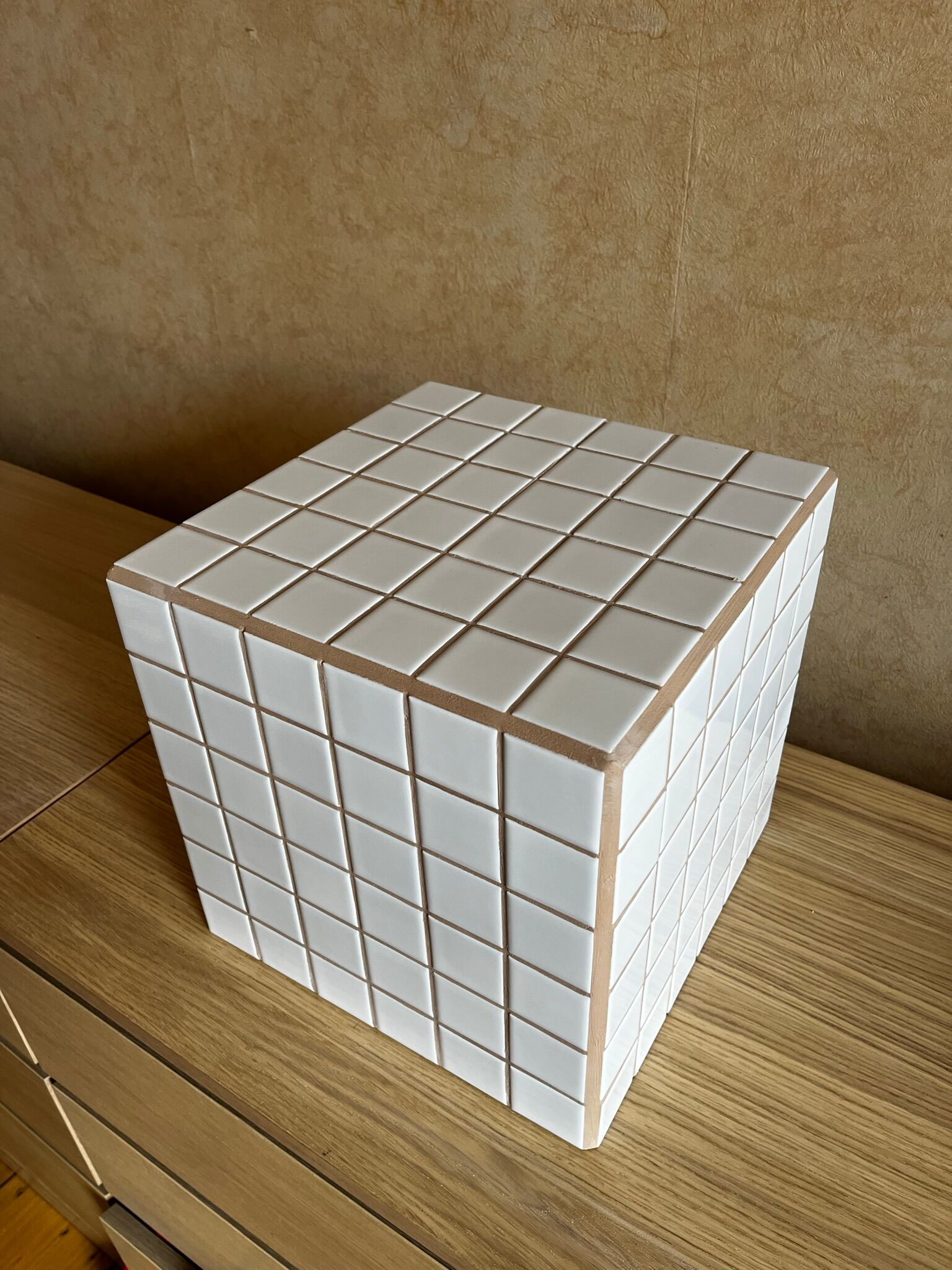 Beige white mosaic cube 30cm x 30cm tiled