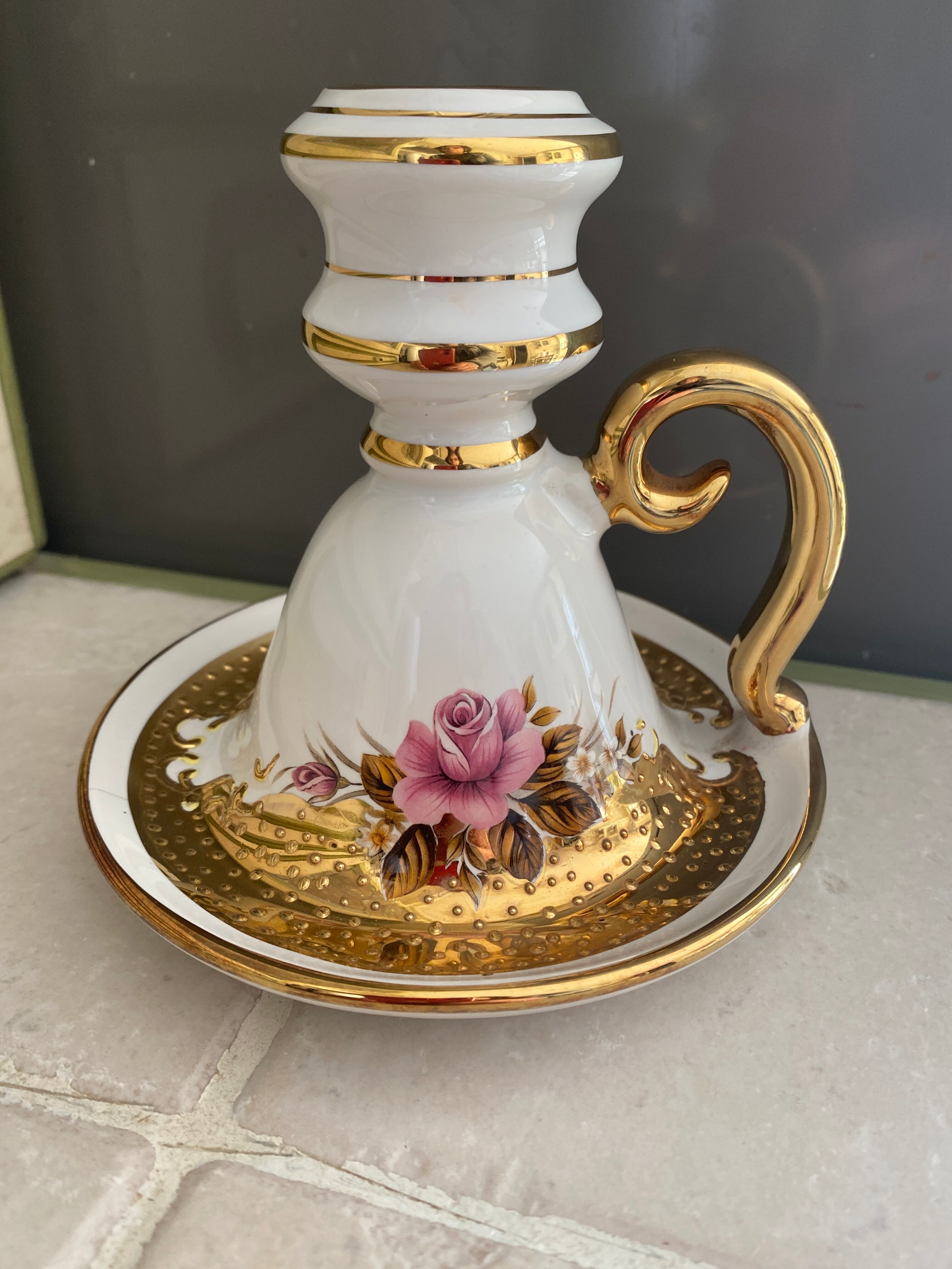 Vintage fine gold Spyropoulos candle holder