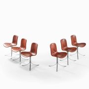Set of Six Vintage Poul Kjaerholm PK-9 Dining Chairs Brown Leather, 1960s