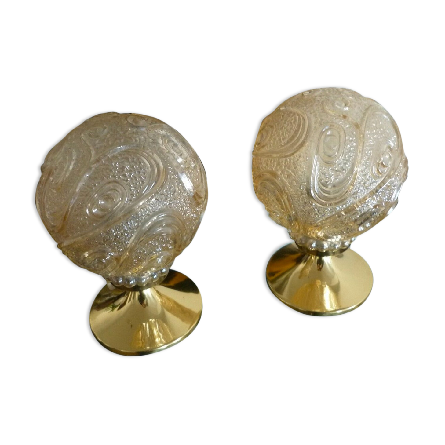 Pair of bedside lamps, brass and molded glass, 1950