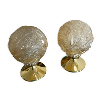 Pair of bedside lamps, brass and molded glass, 1950