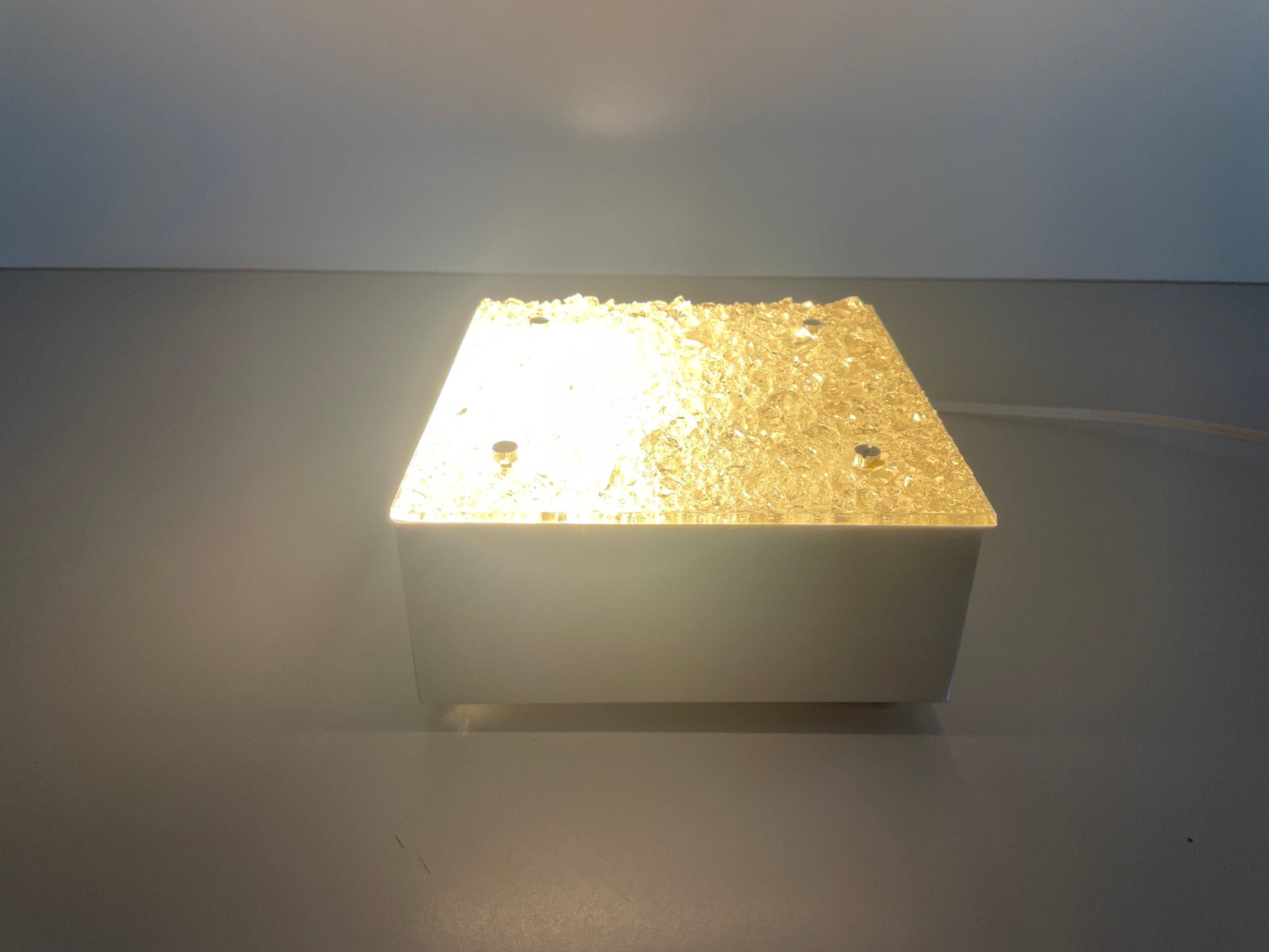 Recessed ceiling light in crystal, glass and metal, square design, 1960s, Germany