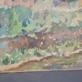 Ecole française XXème siècle "l'église du village" aquarelle, datée 1944