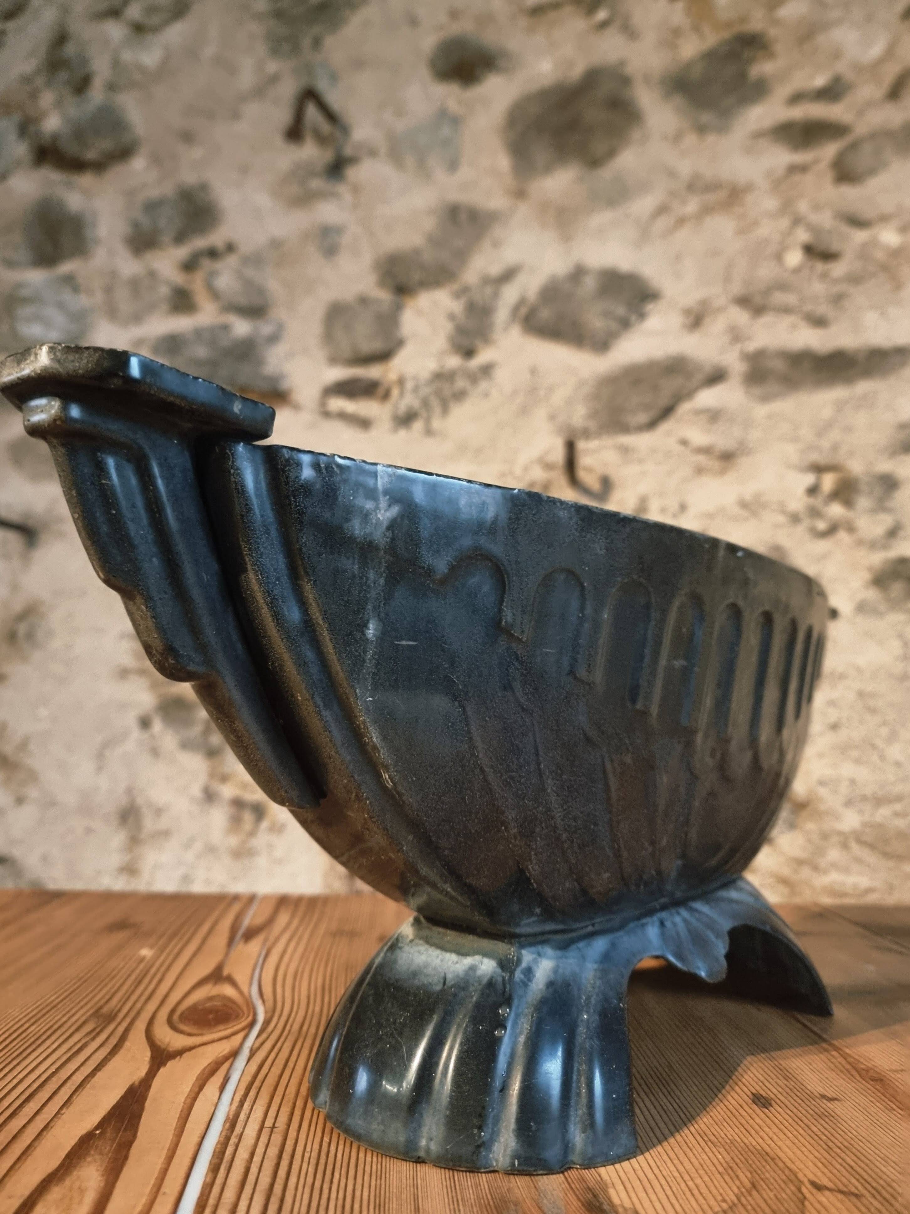 French Art Deco cast iron enamel planter – 1920s–1930s