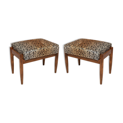 Paire de tabourets vintage en velours léopard milieu du siècle par Edmund Homa, 1960s