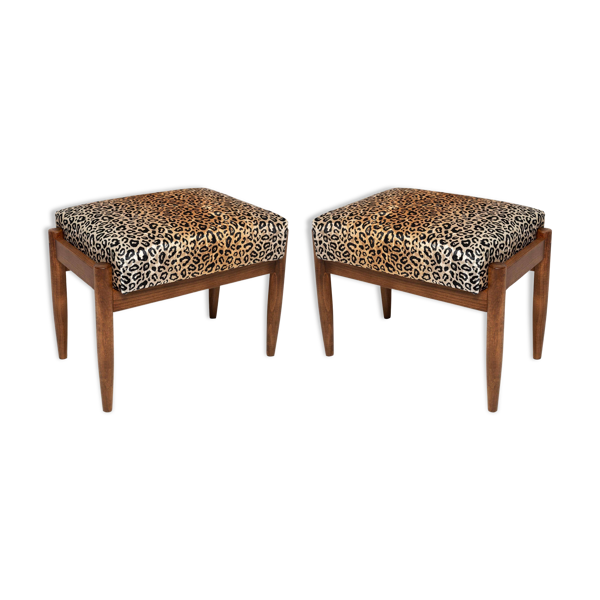 Paire de tabourets vintage en velours léopard milieu du siècle par Edmund Homa, 1960s