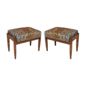 Paire de tabourets vintage en velours léopard milieu du siècle par Edmund Homa, 1960s