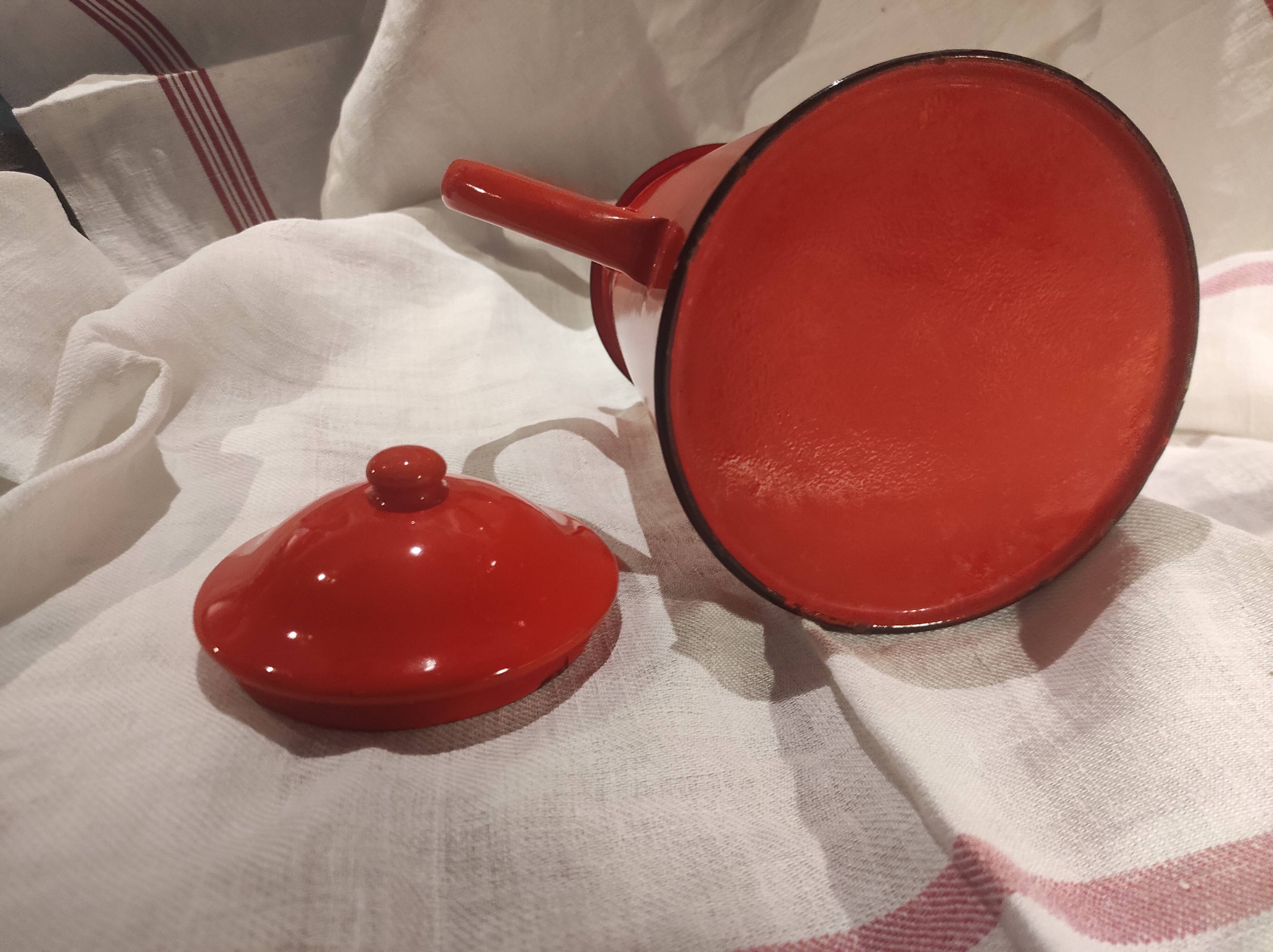 Vintage French coffee pot in red enamel metal
