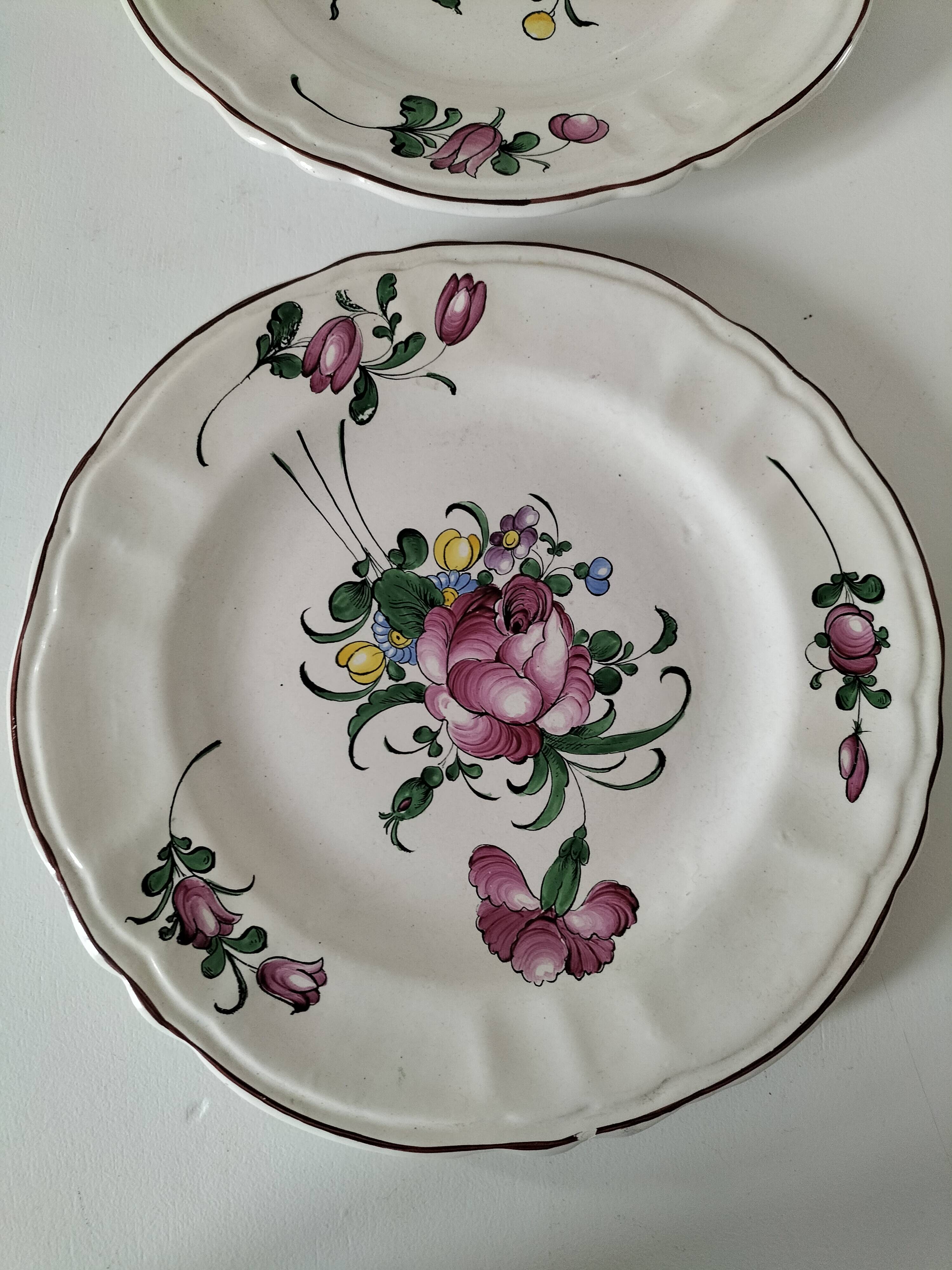 Trio of antique hand-painted plates