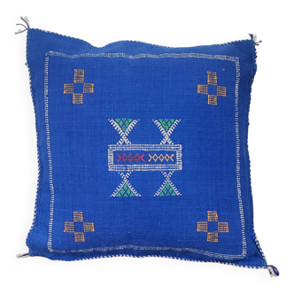 Coussin berbère en soie de cactus bleue