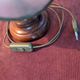 Vintage lamp in wood, brass and mother-of-pearl.