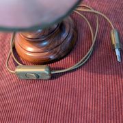 Vintage lamp in wood, brass and mother-of-pearl.