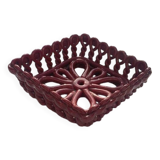 Fruit bowl in red slip, square shape, enamelled ceramic, old