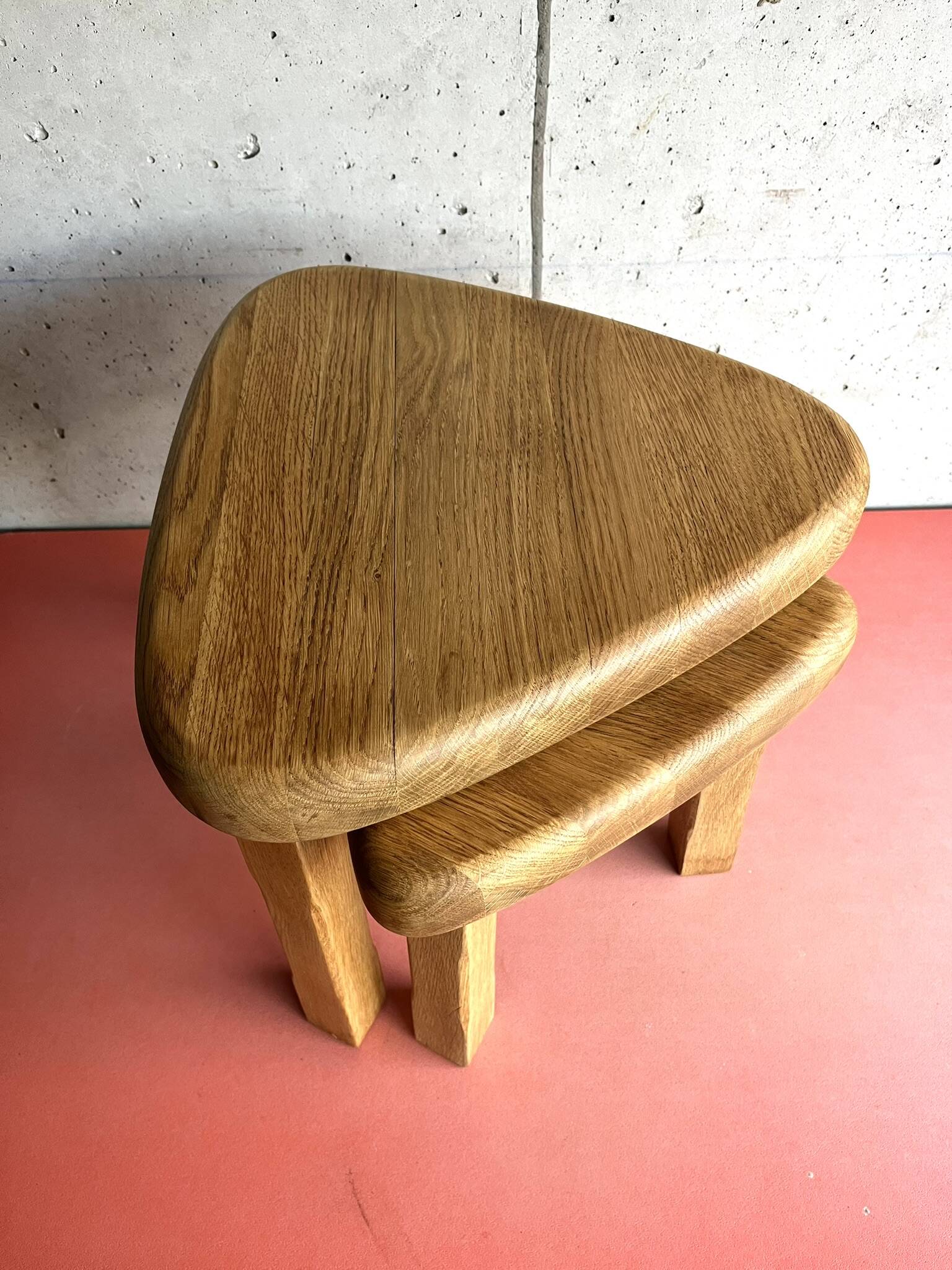 Vintage brutalist nesting tables in solid wood, design